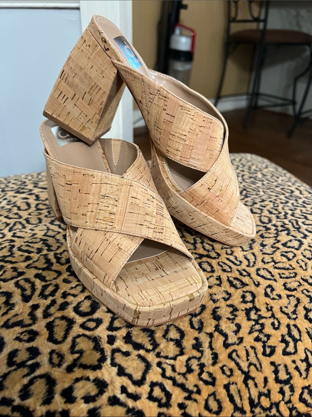 Dolce Vita Cork Cross-Strap Platform Mules in Nude